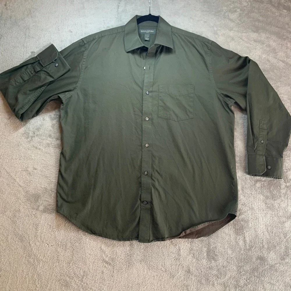Banana Republic Mens XL Olive Green Cotton Button Down Shirt Long Sleeve Pocket